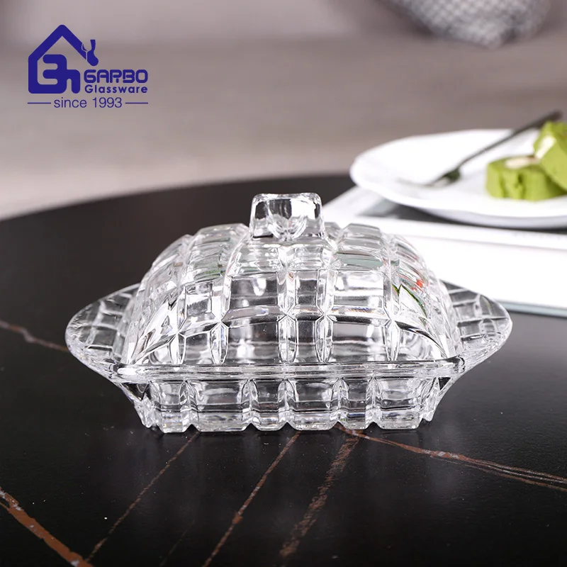 Wholesale Supermarket Supplier Glass Butter Dish With Lid High Quality Butter Plate For Home Restaurant Use Decorative Glassware