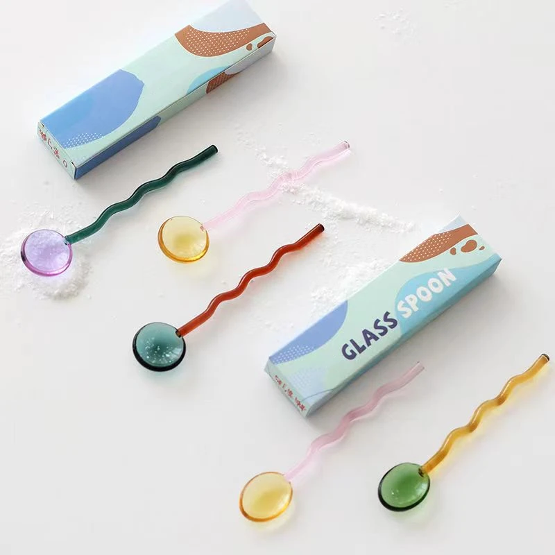 Wholesale Mini Little Tea Spoons Color High Borosilicate Glass Coffee Stir Spoon for Coffee Sugar Dessert Cake Ice Cream
