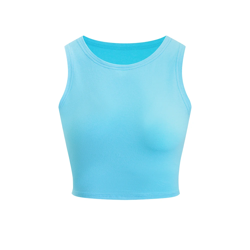 2024  Minimalist  Style  Plain  Color  Women  Round  Neck  T-Shirt  Casual  Sleeveless Tee for Homewear