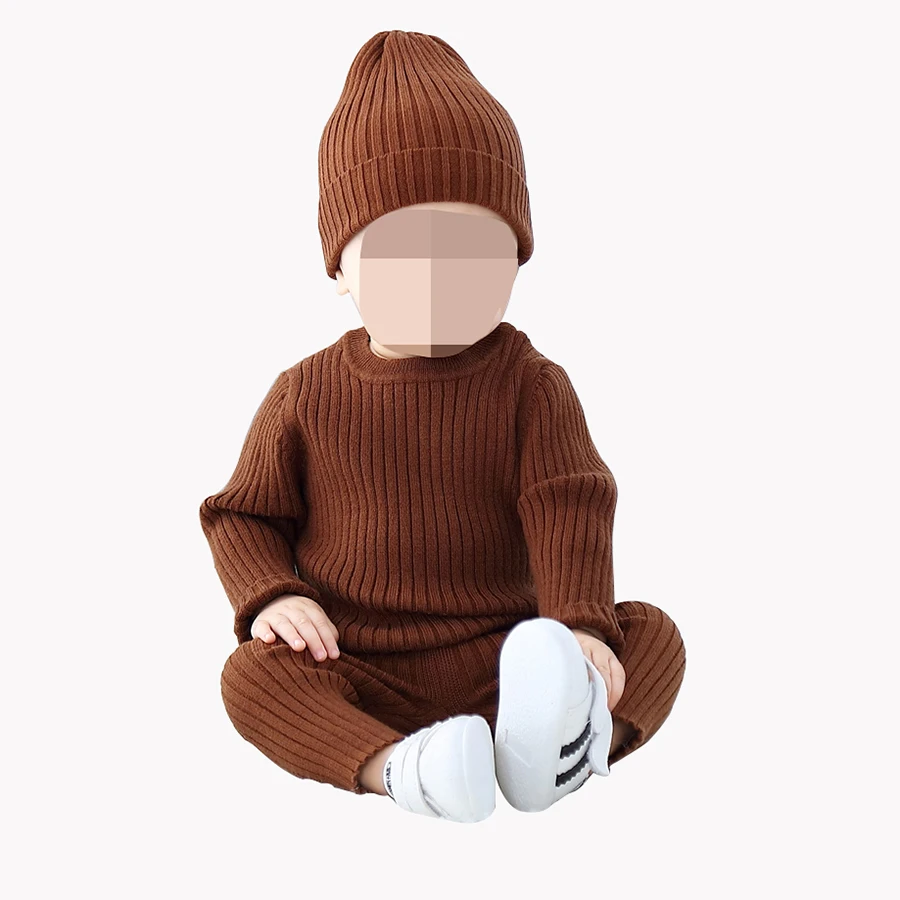 
Wholesale baby sweater suit winter solid color warm knitted suit 