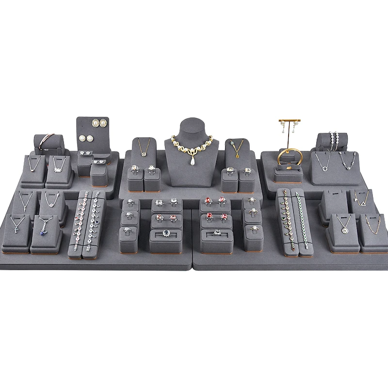 Jinsky  fast ship dark gray jewelry counter display ring necklace stand earring t bar bracelet hold for short case