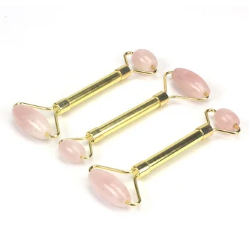 Stainless steel handle shaped Rose Quartz Jade scraping  Board Gua Sha Guasha Roller Facial  Massage Tools fish shape roller