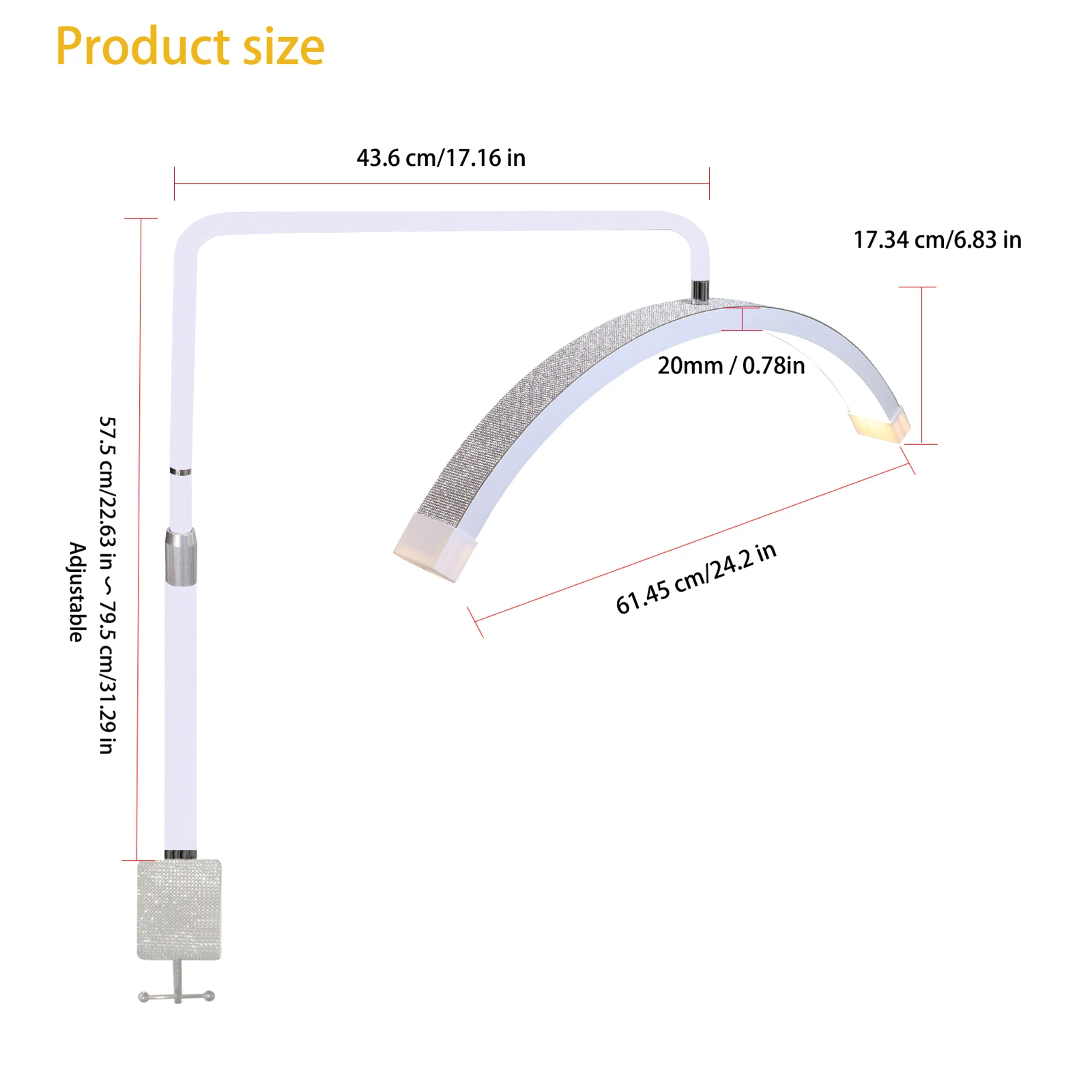 25inch 40W Clip-on Nail Desk Lamp LED Manicure Lamp Desktop Light t for Tattoo Salon Nail LED Table Moon Lamp With Rhinestones