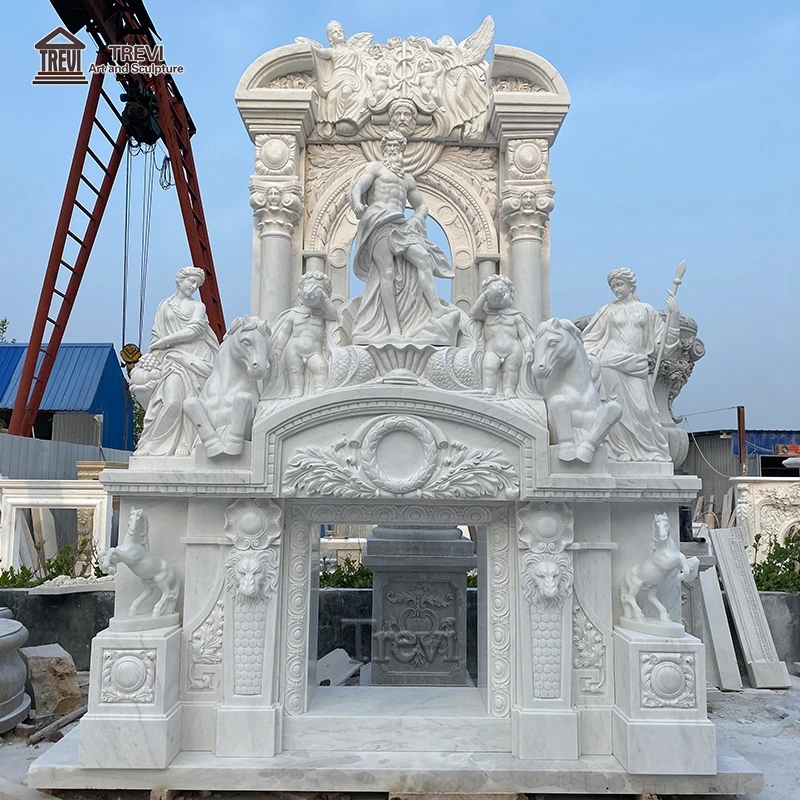 Декоративная двойная каминная полка из белого литого камня по цене