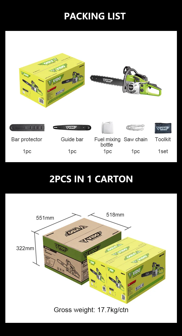 VIDO portable China professional 45cc mini gasoline chain saws