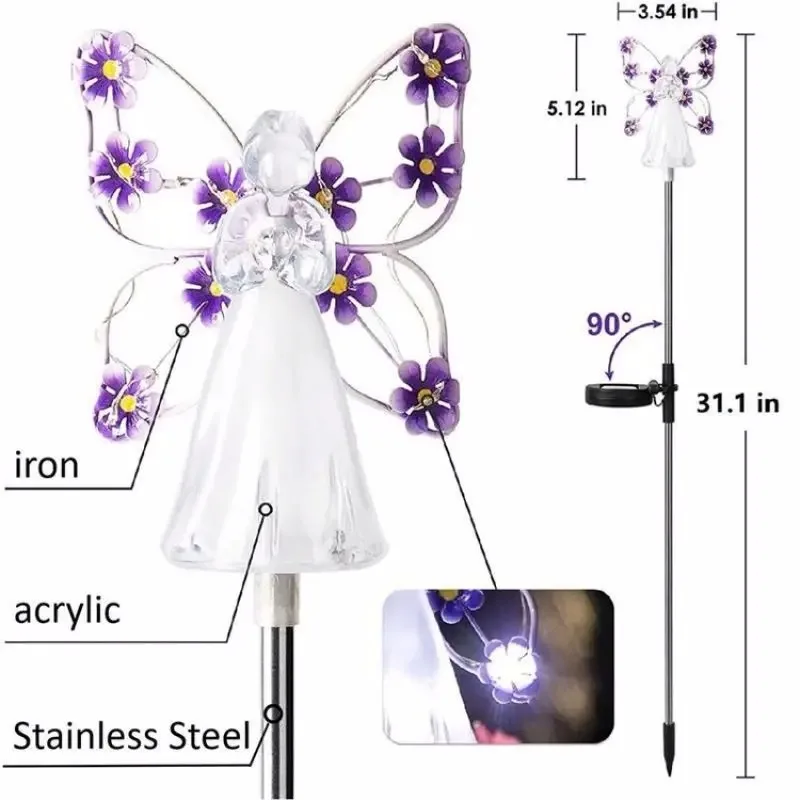 New Solar Angel Lights Outdoor Garden Decoration Landscape Housewarming Gift Cemetery Led Stake Lawn Yard Patio Solar Night Lamp