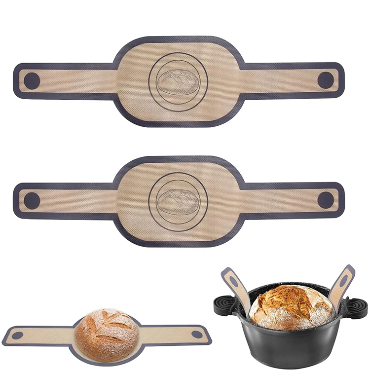Food Grade Silicone Long Handle Non-Stick Cooking Silicone Baking Mat Bread Sling Reusable Silicone Bread Air Fryer Baking Mat