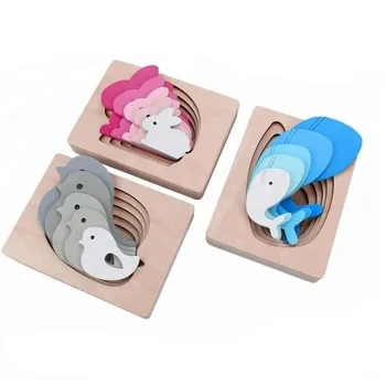 
Wholesale montessori 3D wooden multilayer puzzle custom animal dolphin wooden jigsaw puzzle toy for kids 