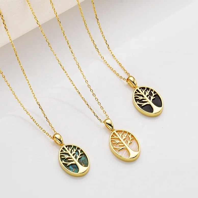 Wholesale 925 sterling silver natural gemstone citrine amethyst tree of life fine jewelry necklace 2024