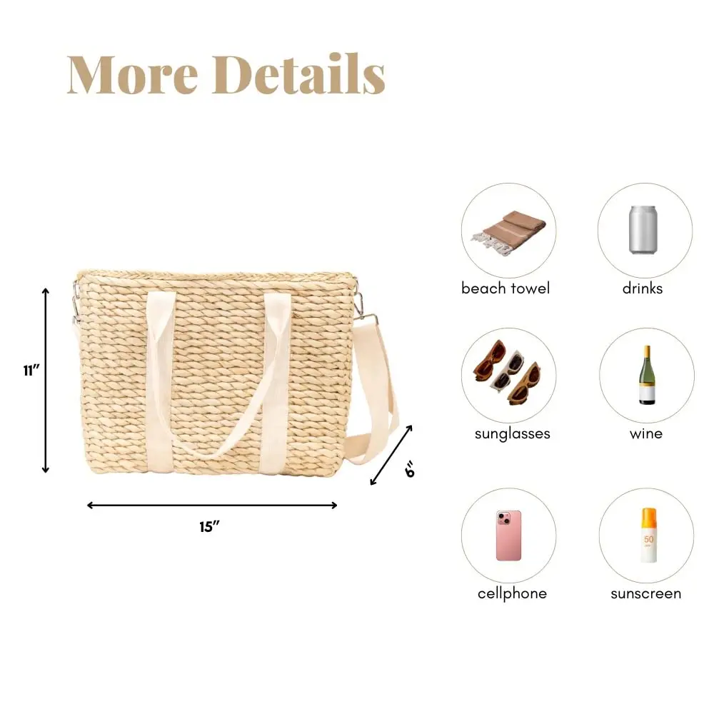 2024 Premium quality QQgift OEM Custom Corn Husk Insulated Beach Cooler Picnic Bags For Outdoor Pool Beach Camping Tote Bags