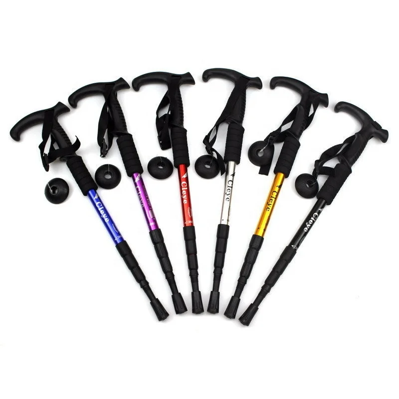 Low Moq  Trekking Pole 4 section Alpenstock Light Telescopic Hiking Stick Anti-shock Anti-skid Walking Stick