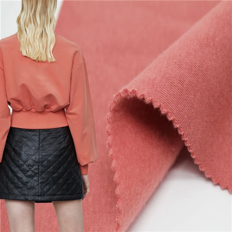 3182-H1 Winter coat ash rose color plain 50% cotton 50% polyester warming fleece french terry brushed fabric for garment