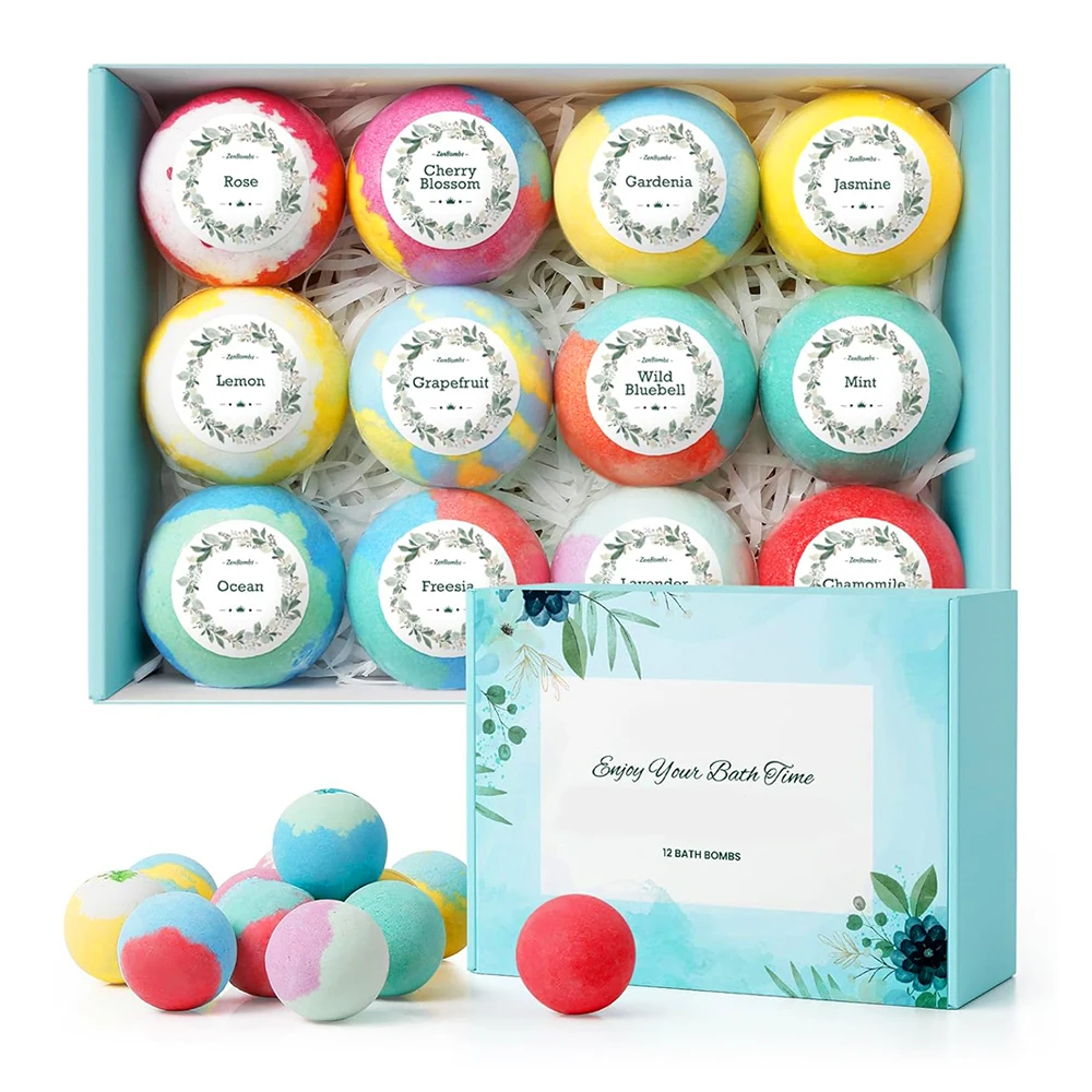 Non-toxic Handmade Custom Private Label Nature Scent Epsom Salt Relax Bubble Fizzy Pack Organic Wholesale Bath Bomb Gift Set