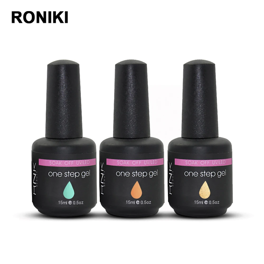RONIKI nail art salon enamel uv gel custom private label fast dry 3 in 1 soak off custom 15ml one step gel polish