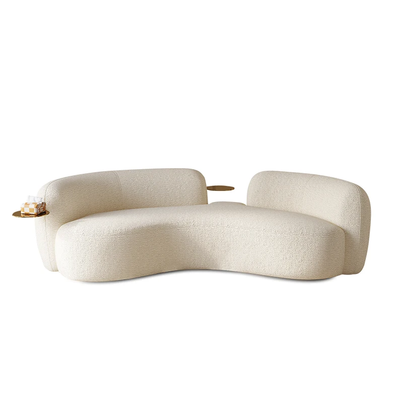 Light French curved sofa Italian minimalist small unit three person sofa Light Luxury Lamb Fleece Milk Oil Wind Pea Sofa