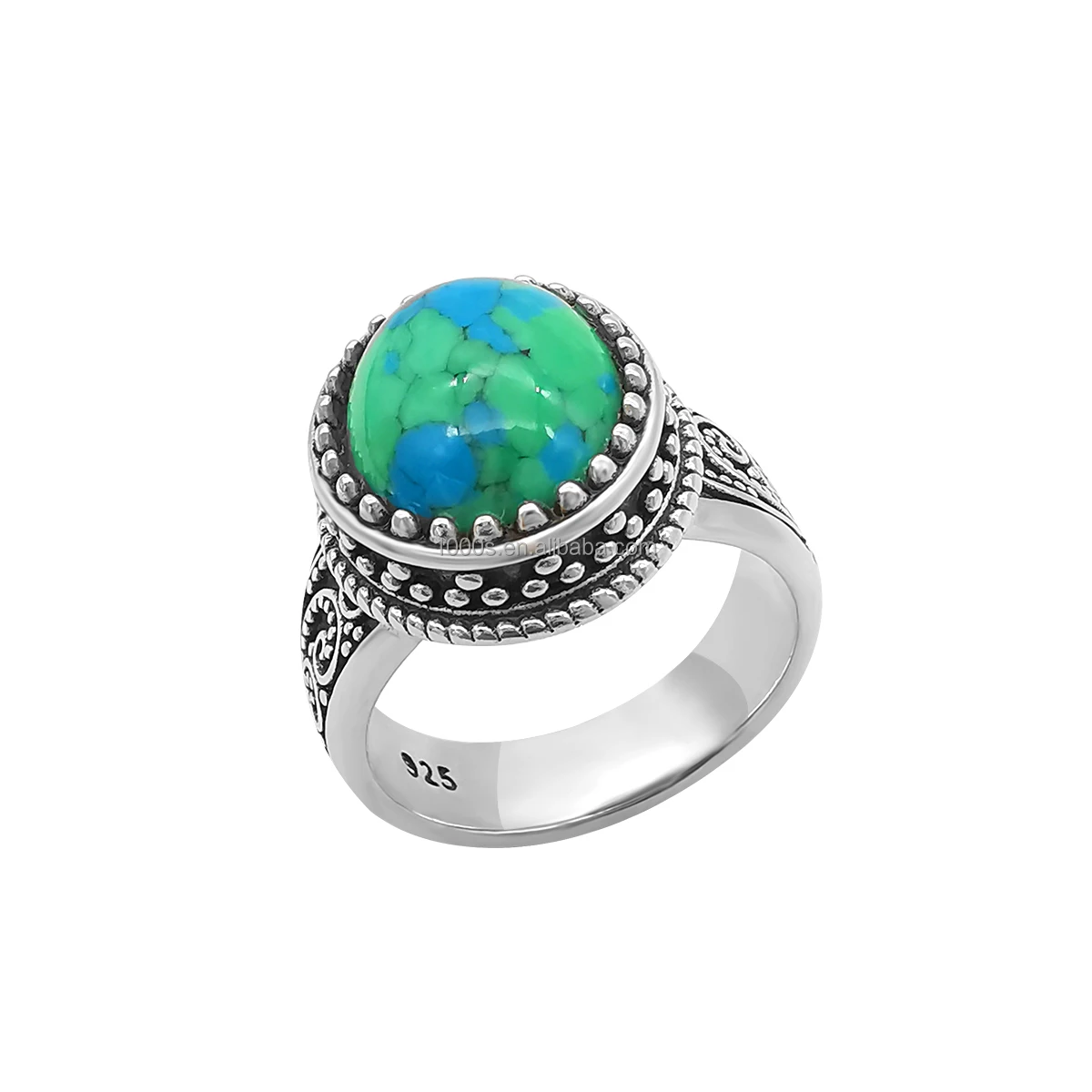 1000S Factory direct sales 925 sterling silver Round Turqouis Ring Classical Temperament Custom Wholesale Ring