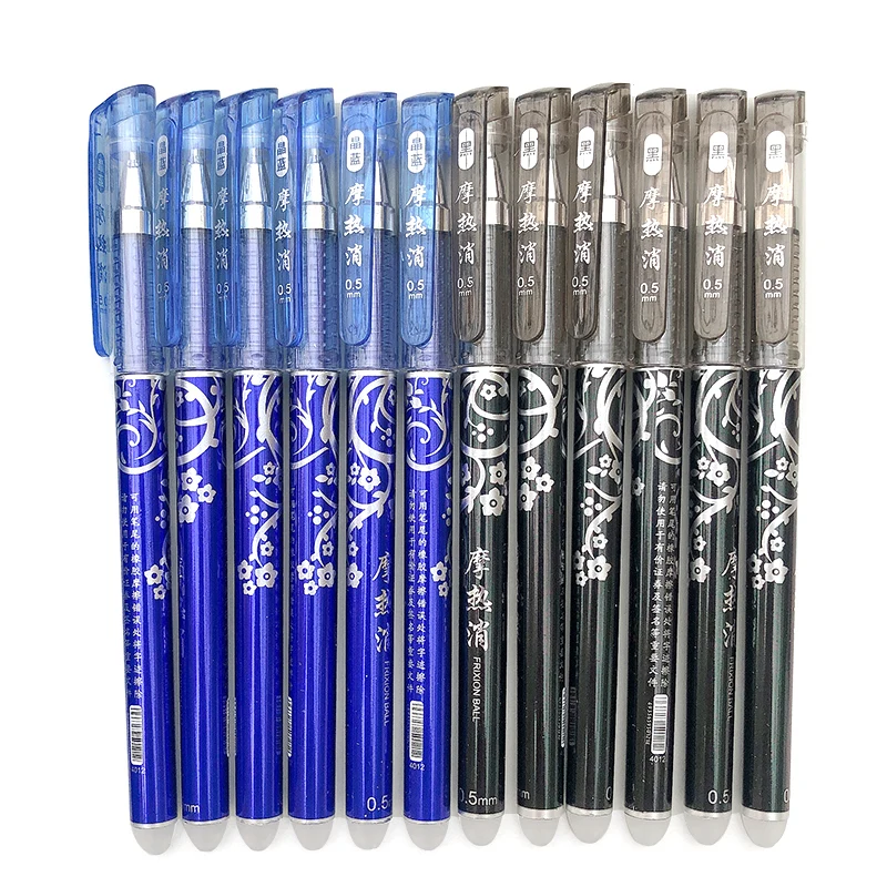 12pcs/box 0.5mm Office School Erasable Black Blue Ink Pens Writing Stationery Erasable Gel Pen