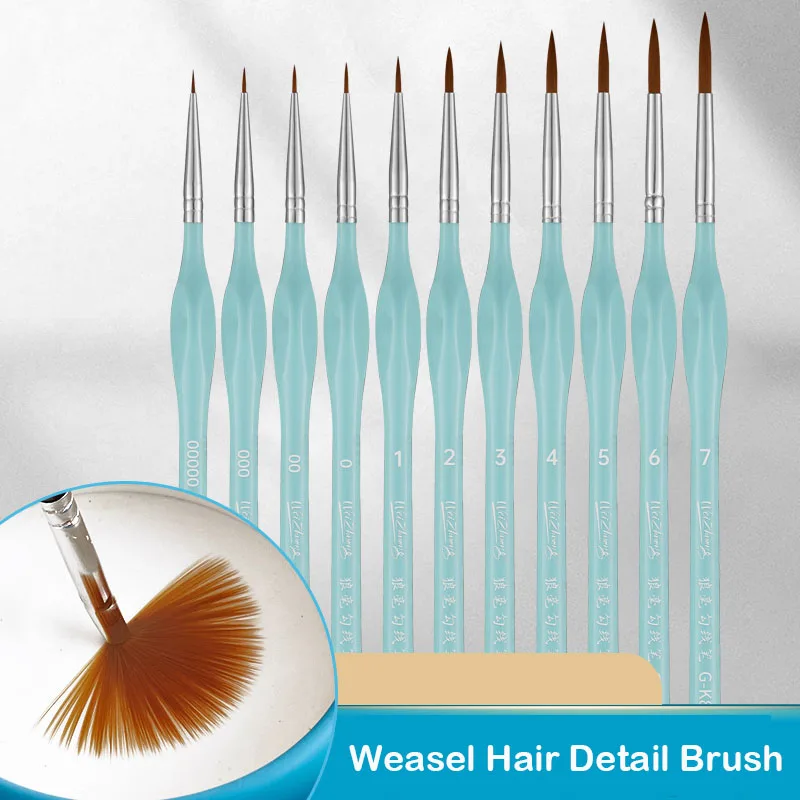 Manufacture Private Label Miniature Paint Brush Set Weasel Hair Fine Detail Liner Brush 11 Pcs Plastic Handle Paint Brush