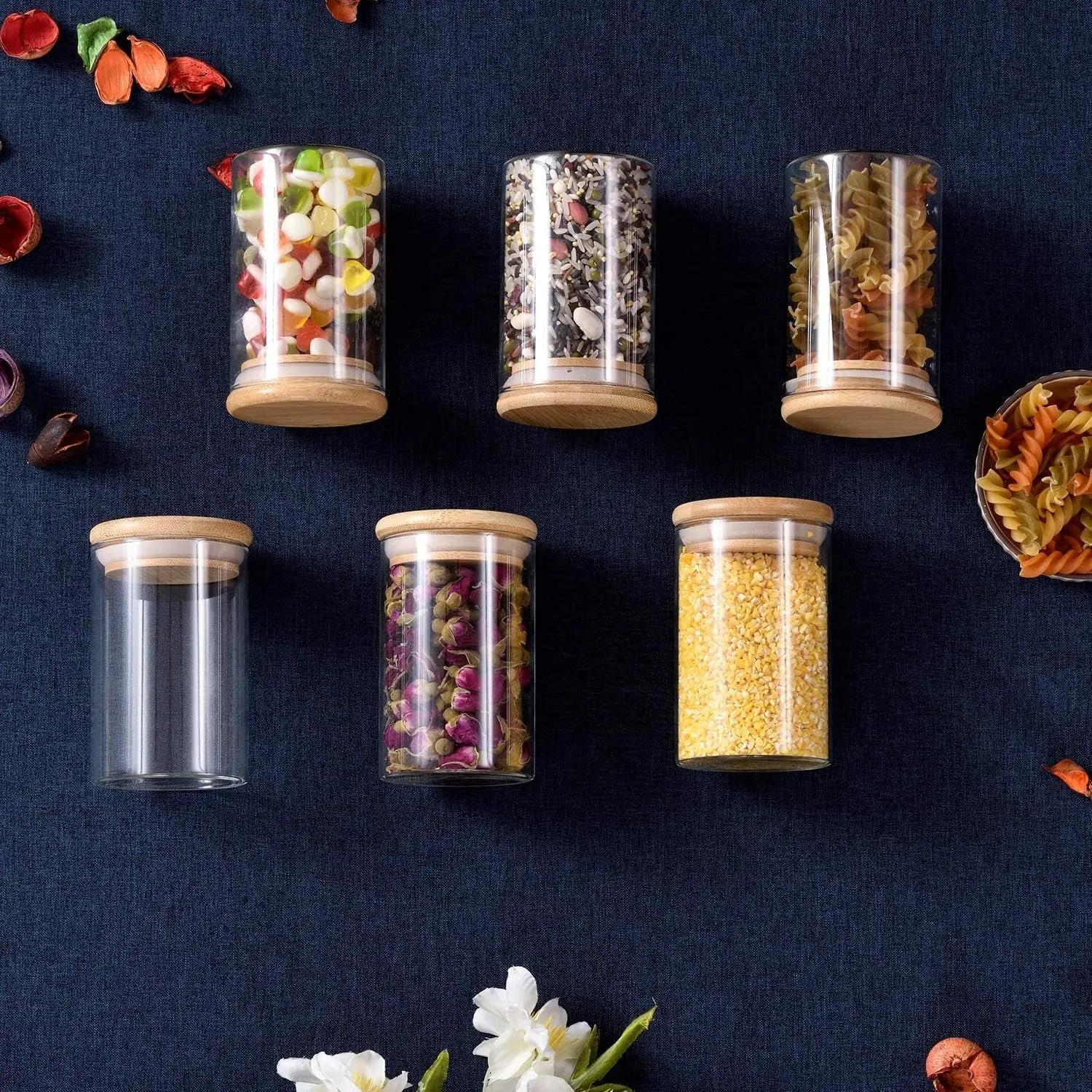 YOLOWE HOME 280ml/10oz glass Spice jar with bamboo lid glass jar storage containerkitchen organizers and storage