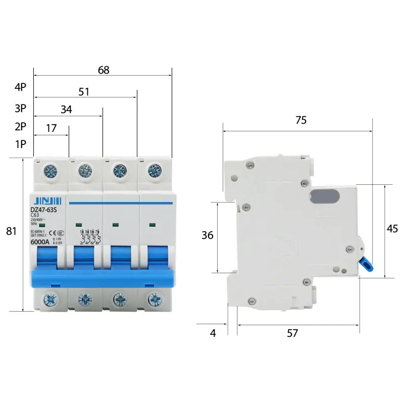 DZ47-63S 2 Pole AC MCB 10A 16A 20A 25A 32A 40A 50A 63A MCB Air Mini Circuit Breaker