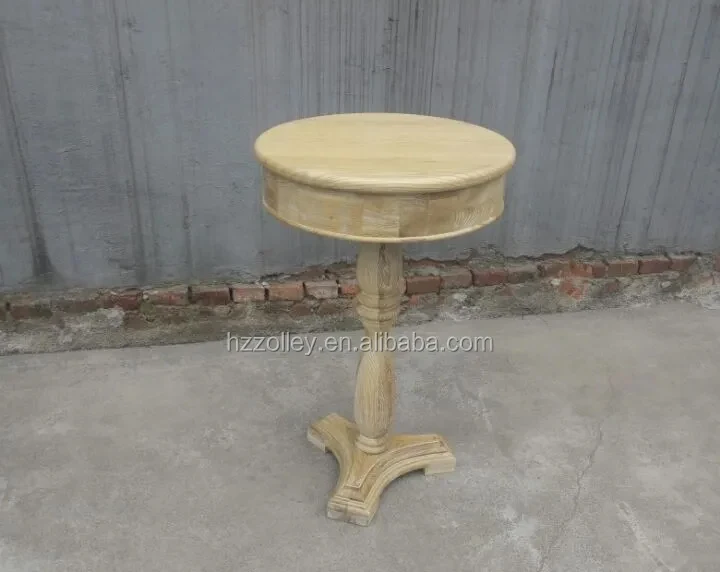 Natural Color Wood Carved Coffee Table Rustic Style Small Round Coffee Table