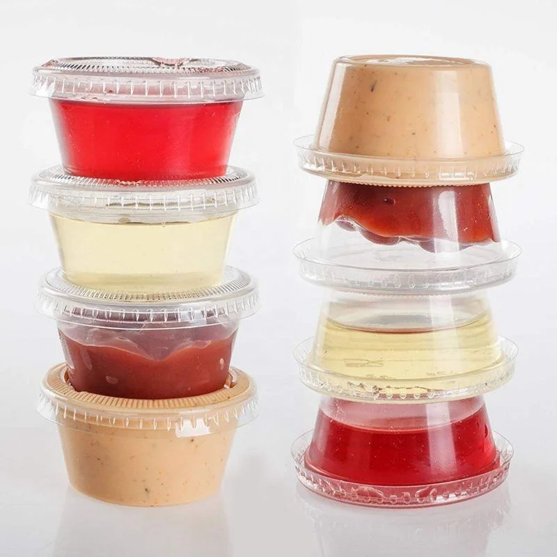 Disposable Multiple Sizes Customized Sauce Container 1.5 oz 2oz 3oz 5oz Plastic Salad Dessert Sauce Cups with Lid