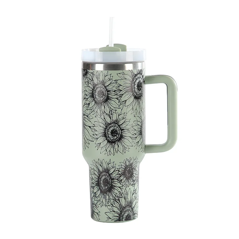 Hot-Selling Inventory 40oz Tumbler Second Generation 5D Sunflower Pattern Printed Thermos Cup High-Looking Mug
