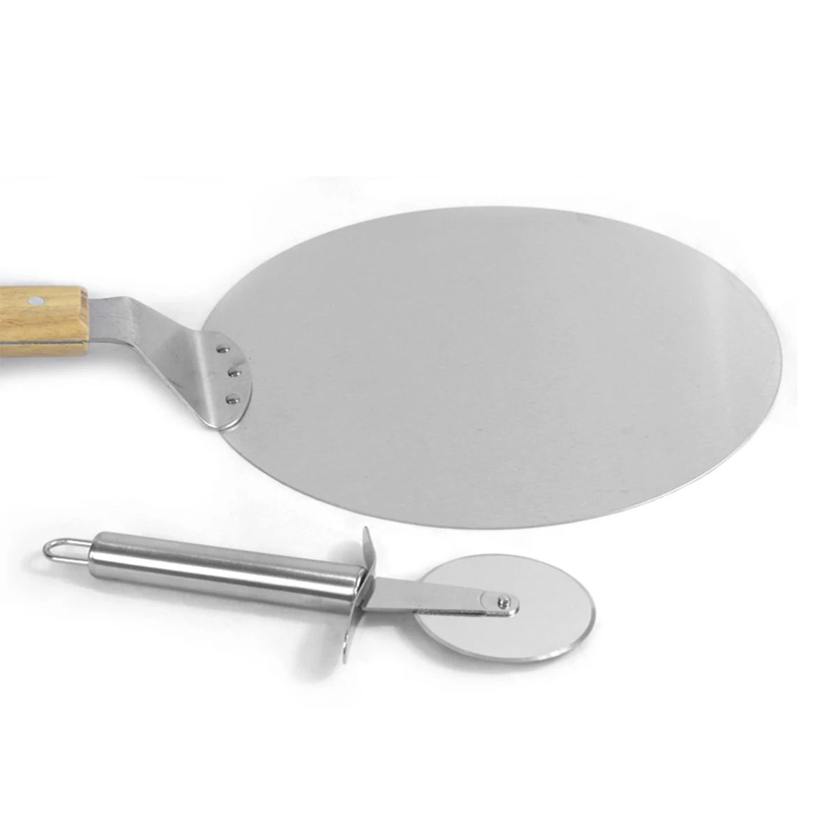 Homeplay Baking Tool Wooden Handle Pizza Shovel Stainless Steel Wheel Knife Cake Safety Transfer Device Three
