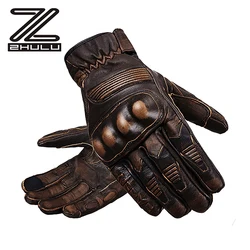 Touch Screen Motorcycle Vintage sheep leather glove Four seasons Windproof Wear resistant glove