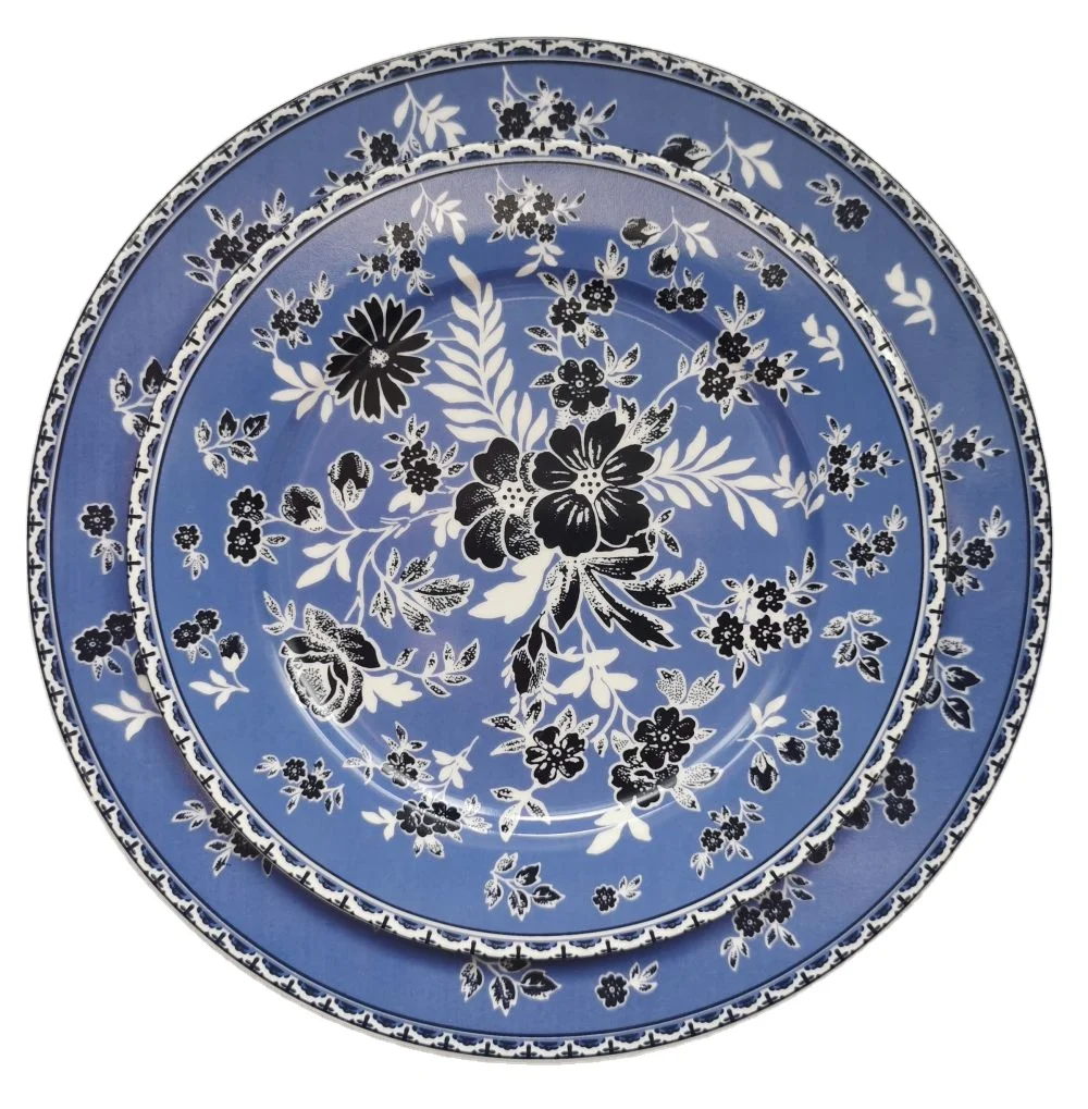 INT Tableware wholesale white and blue plate table setting cheap bone china ceramic porcelain plates for restaurant