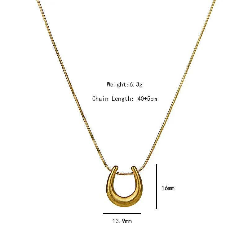 Wholesale Collier Stainless Steel Gold Plated Snake Chain Chunky U Shaped horseshoe Necklace Pendant Jewelry Necklaces