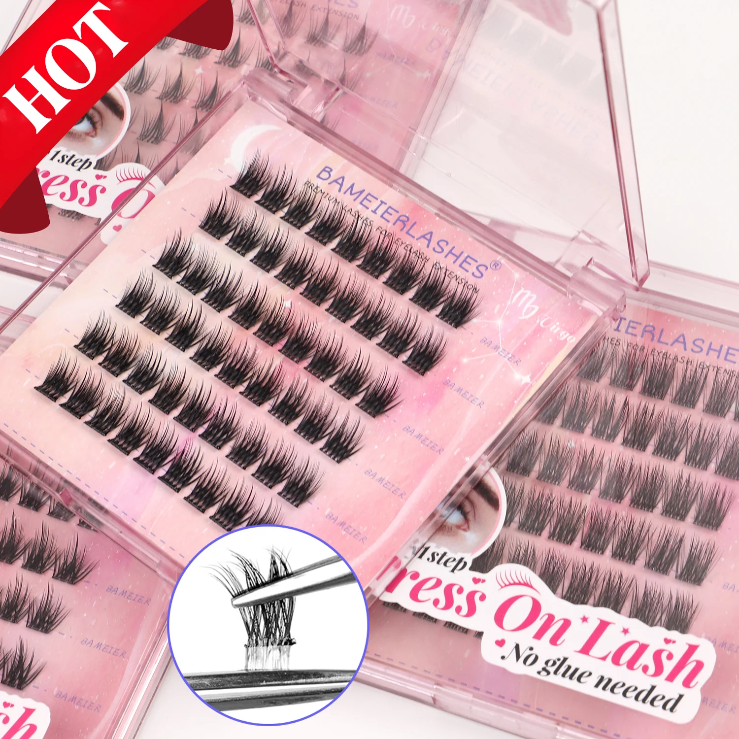 Self Stick Eyelash Own Logo Premium Faux Mink Cluster Pre Glued Diy Cluster New Trend 2024 Individual Lashes