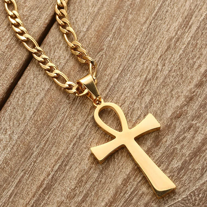 Religious Ankh Cross Shiny Silver Pendant Necklace Egyptian Peace Faith
