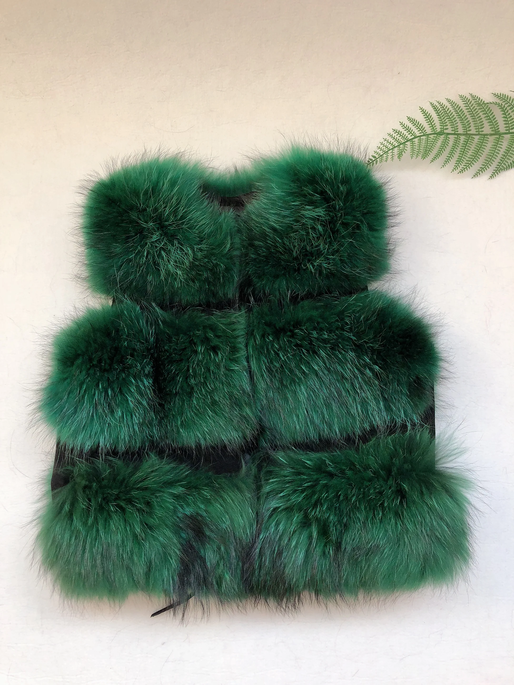 High Quality Winter Fashion Girls 3 Rows Raccoon Fur Waistcoat Kids Real Fur Vest