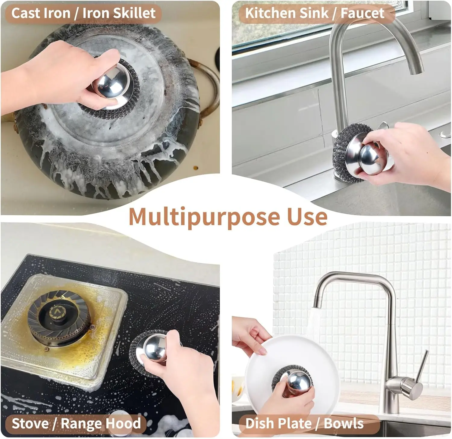 Steel Wool Scrubber with Replacement Wire Pads Set Stainless Steel Scrubber with Handle for Scouring Stubborn Messes