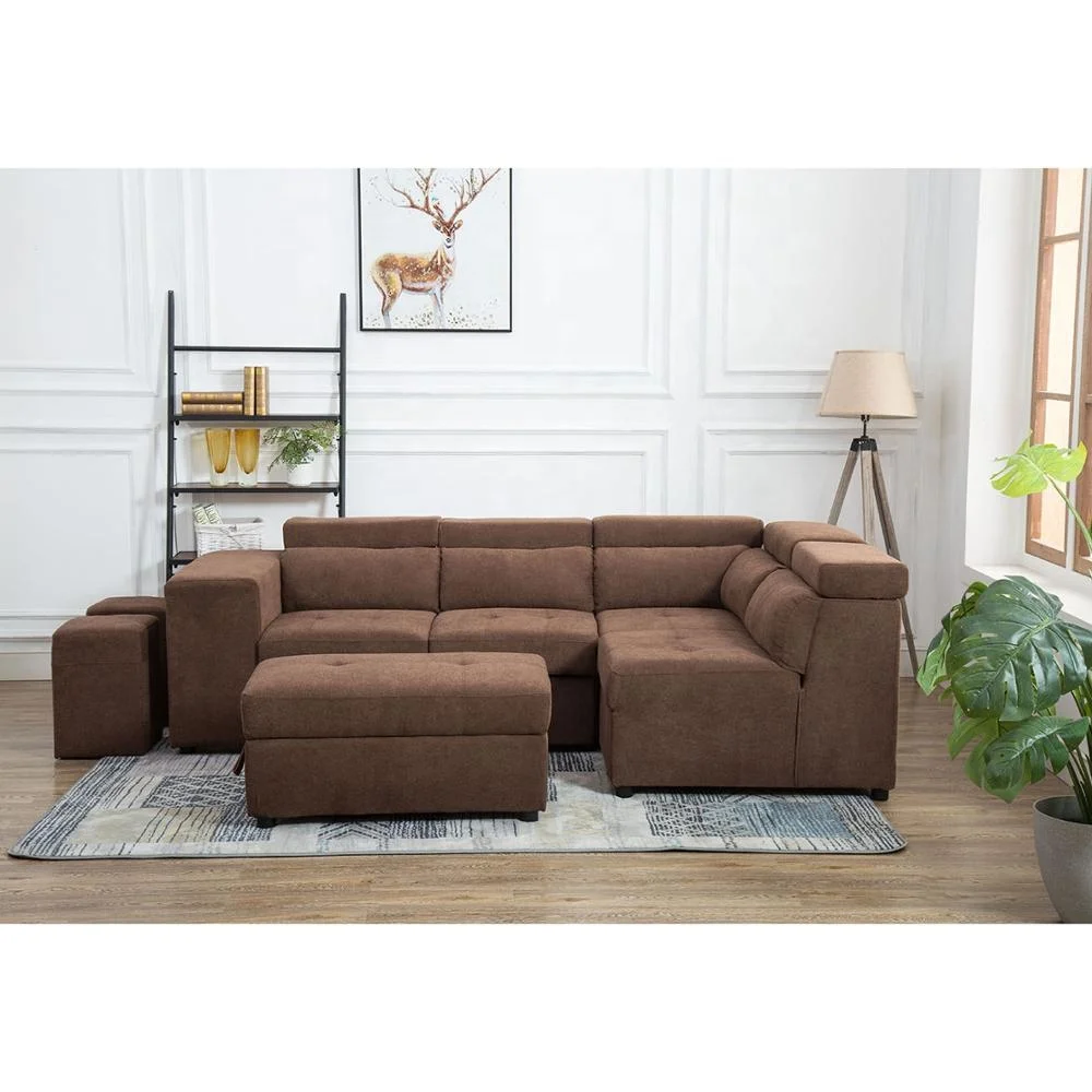 Заводская дешевая цена, кожаный угловой диван-кровать, складной с оттоманкой для хранения, диван-кровать