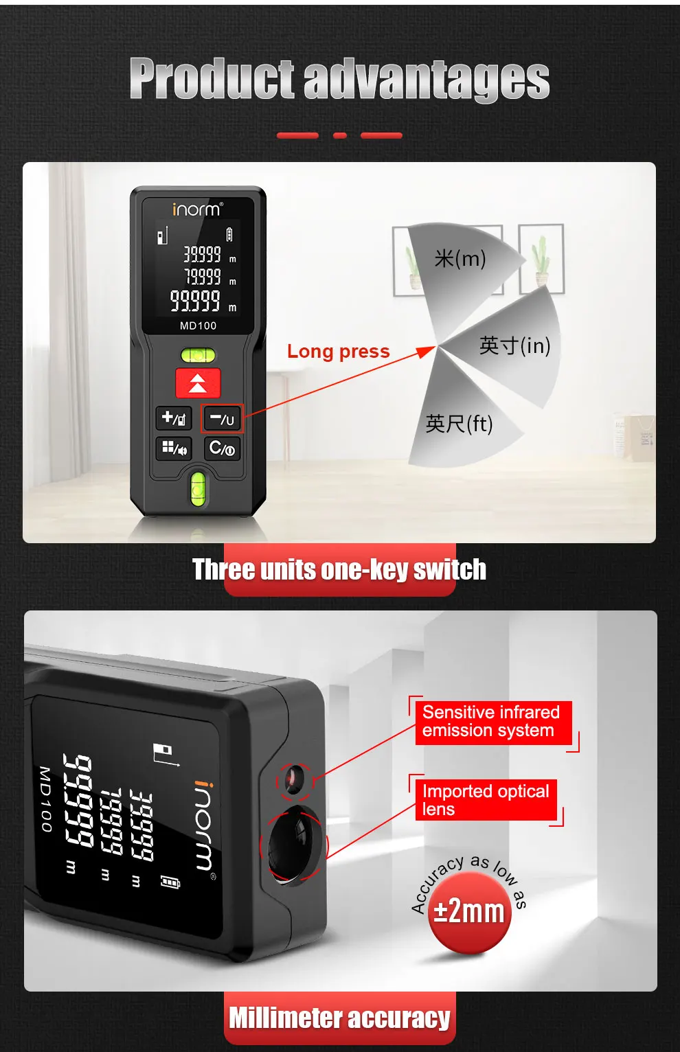 60m Handheld Mini Digital Laser Distance Meter Precise Measurement Construction Measurement