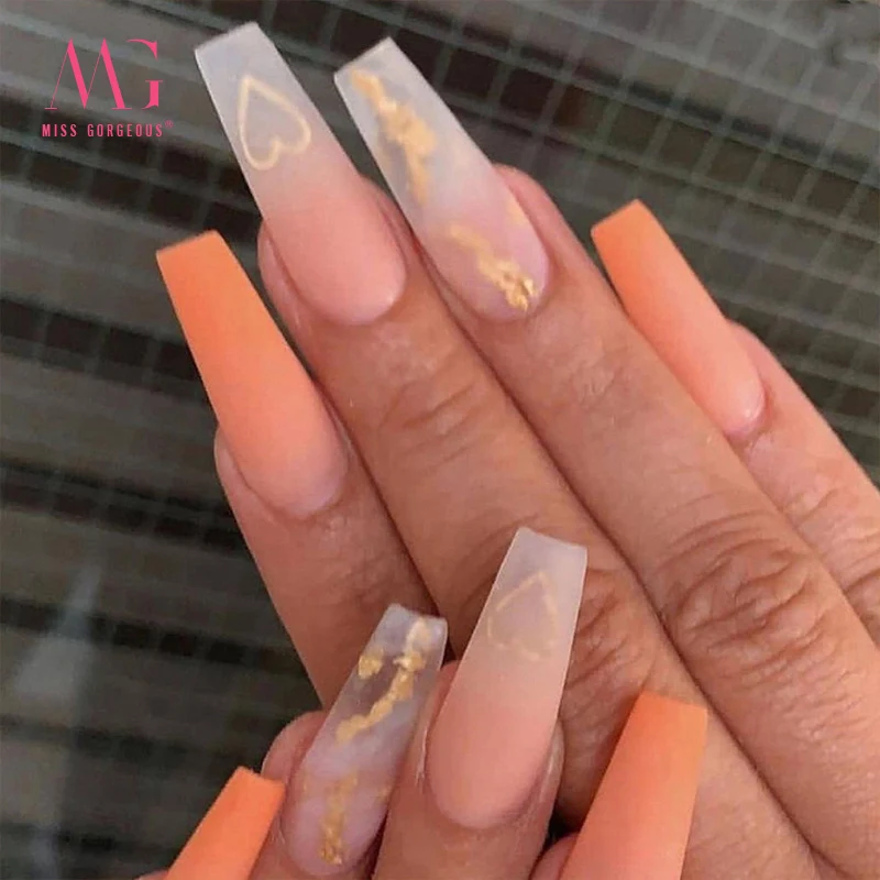 24pcs High Quality Luxury False Nails Extra Long Coffin Fake Acryl Acrylic Nails Tip Wholesale Gel Elegant Design Press On Nails