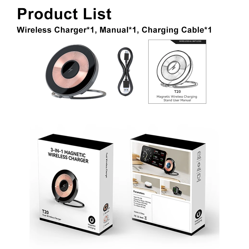 New Arrival Customized Super Mini Magnetic 15W Fast Wireless Desktop Charger Foldable Charging Holder For Mobile Phone