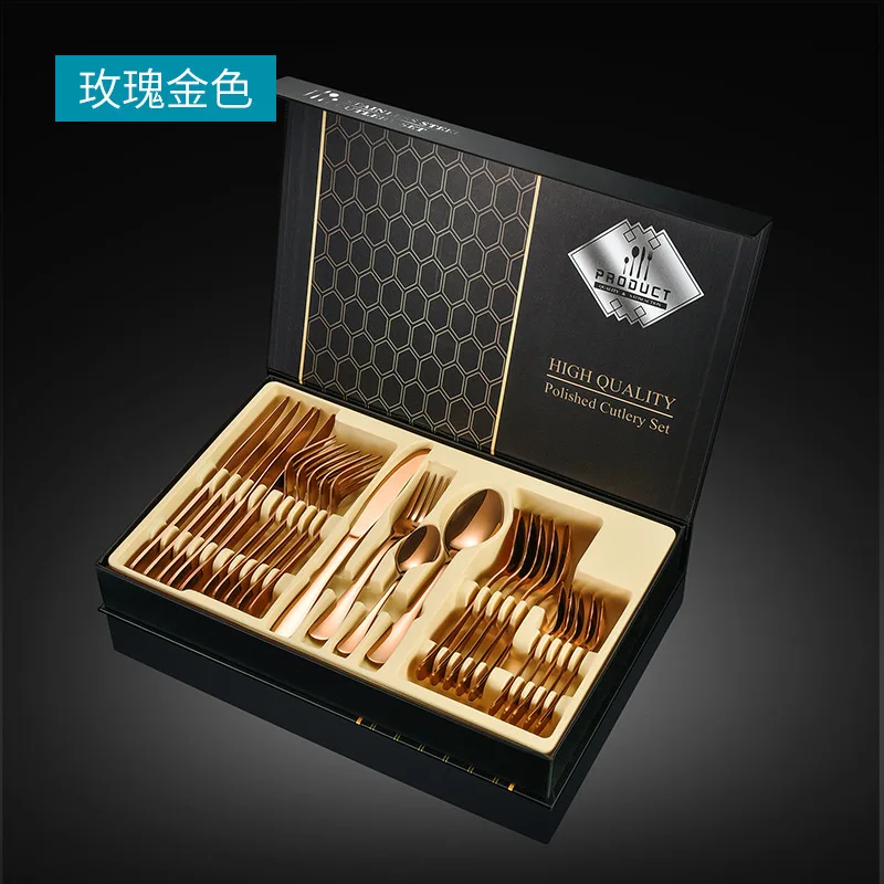 Hot Selling 24 Pcs Gift Set Gold Flatware Stainless Steel Cutlery Set with Box 24pcs Flatware Sets