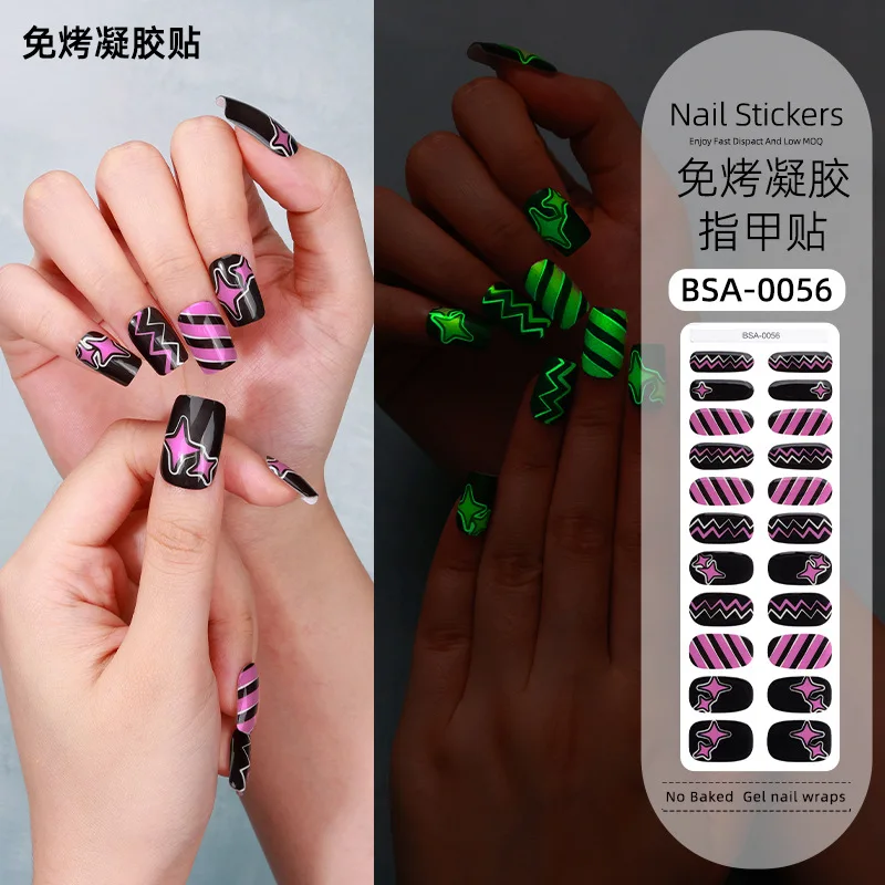Halloween Luminous Semi-Cured Gel Nail Wraps Long Lasting Gel Nail Stickers 60s LED Lamp Need Nail Art Accessories
