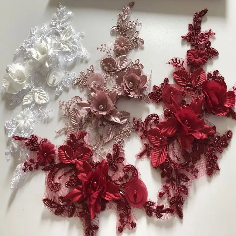 DIY rhinestone beaded sequin lace embroidery applique embroidered patch fabric clothing 3D flower for show