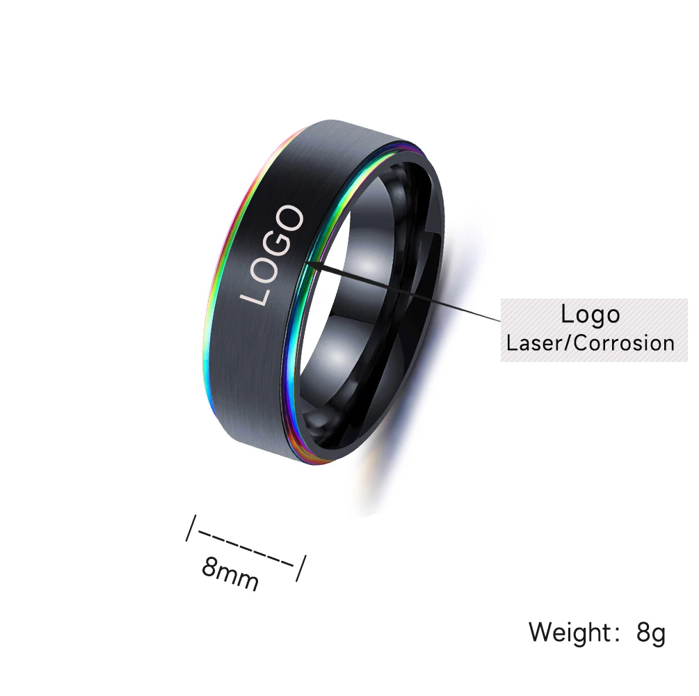ShuoyeW 8MM Stainless Steel Ring Colorful Black Gold Matte Lassa Basic Stainless Steel Ring Finger Ring 420