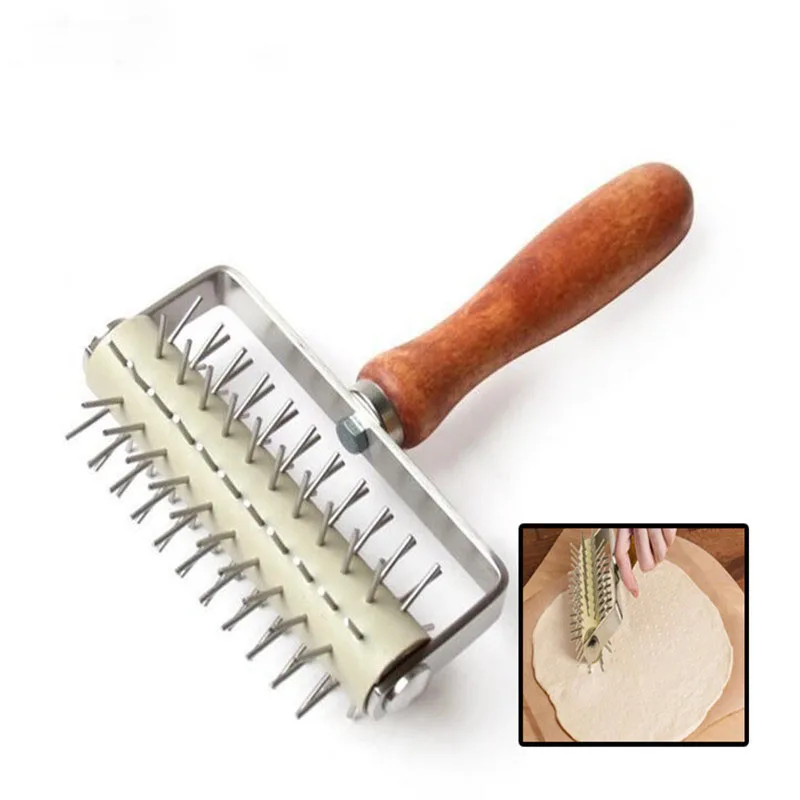 Нож из нержавеющей стали с деревянной ручкой, роликовая игла, резак для пиццы, печенья, формы для выпечки, тесто-ролик, решетка, ремесло, инструмент для выпечки H224