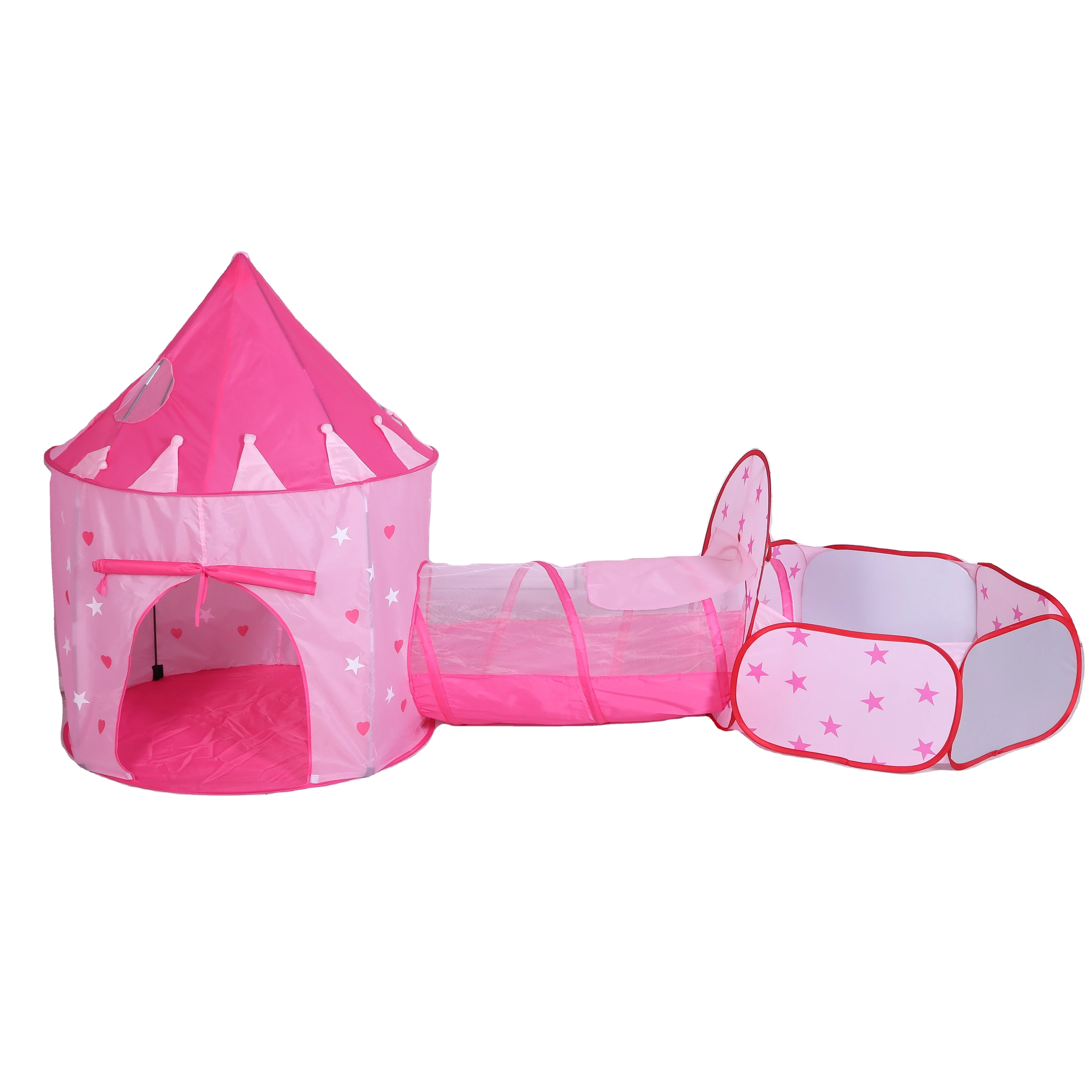 Фабричная оптовая продажа, 3 в 1, детская палатка из трех частей с розовым персиковым сердцем, игровой домик для помещений