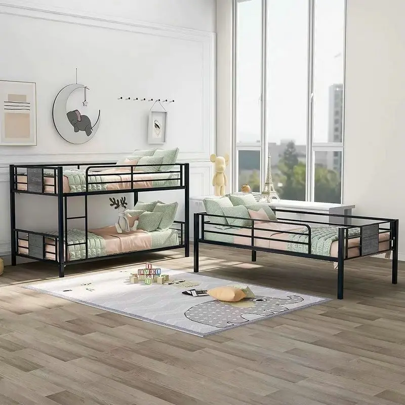 Metal Triple Bed Twin Over Twin Over Twin, Frame with Long and Short Ladder for 3, Strong Bunk Beds for Kids and Adult