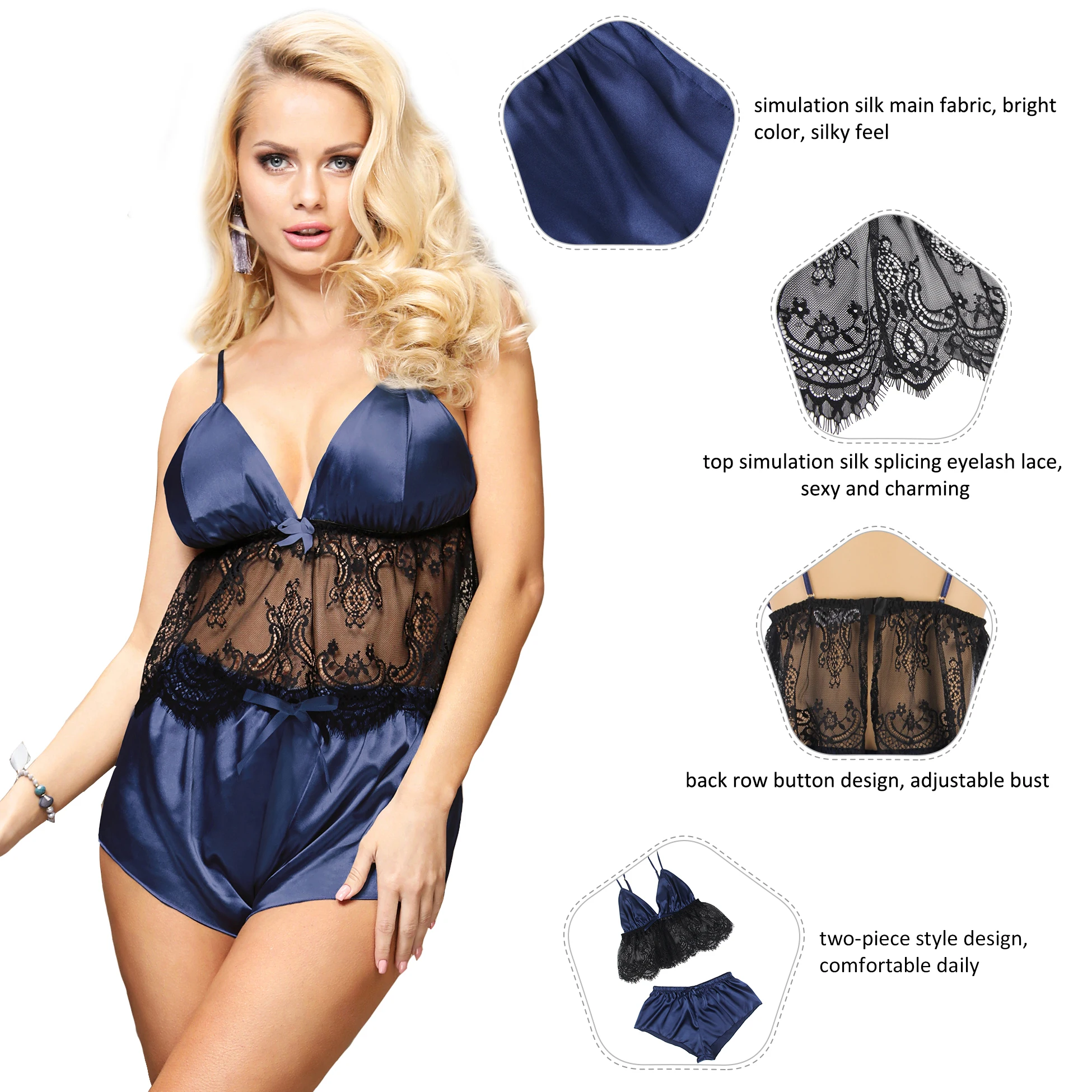 Box Packaging Plus Size 2Xl 4Xl Luxury Soft Pajamas Satin Lingerie Women Sleepwear Pajama Sets