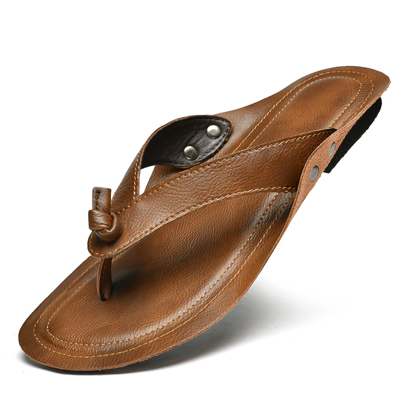 NEW models genuine leather flip flops for men and women Italy design branded luxury slipper high classic anti slip big size 47