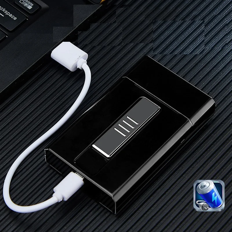 Smoking Accessories Lighter Cigarette Box 20pcs Wind Proof Refillable Cigarette Case With Lighter