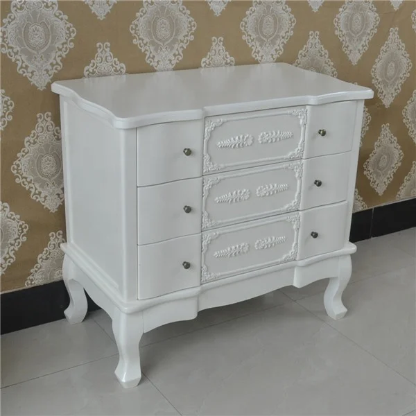 French Style White Furniture Three Drawer Bombe Chest of 3 Drawers